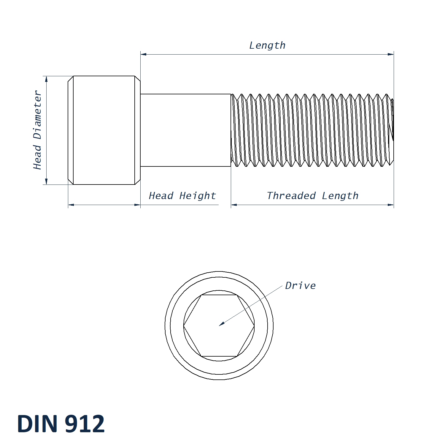Socket cap screw line drawing